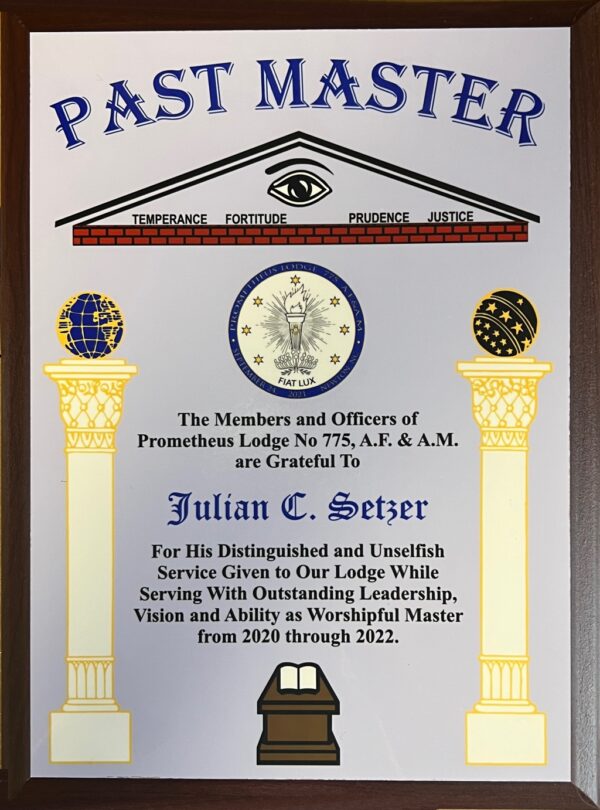 Custom Masonic Past Master Plaque